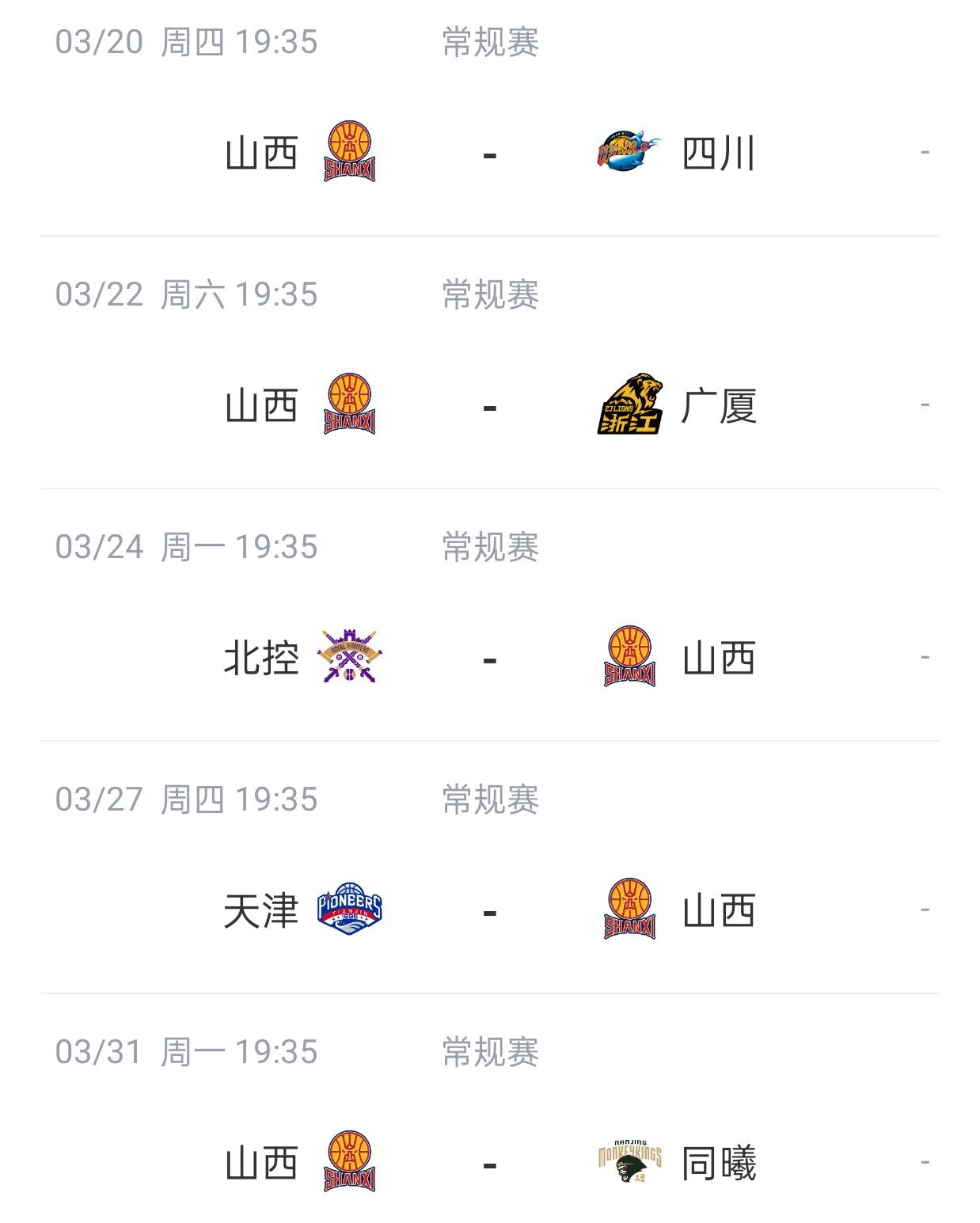 CBA常规赛山西队主场战胜天津队，豪取八连胜